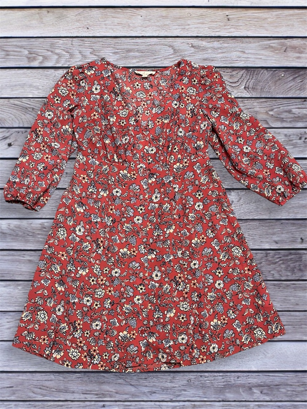 BeBop Rust Floral Cottagecore V-Neck Dress m